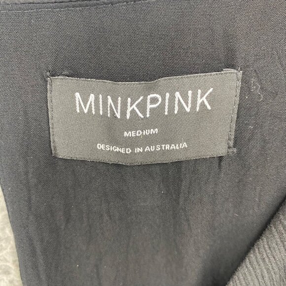 MINKPINK Dress Women Medium Black Mini Cutout Front V Neck Ruffle Balloon Sleeve - Picture 5 of 9